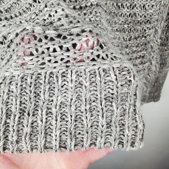 Eileen Fisher Open Knit Sweater Small Pockets Wide Neck Gray‎ White Cotton Blend - Picture 10 of 10